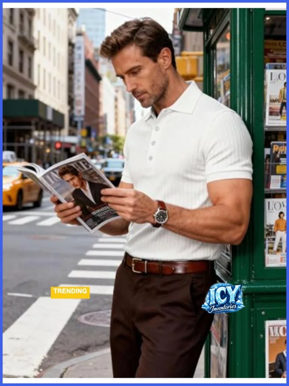 Men's Stretch Knit Slim Fit Polo Shirt Short Sleeve Ribbed Collar